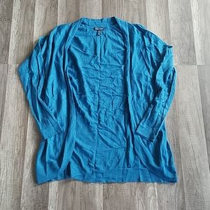 Eileen Fisher Open Front Merino Wool Blue Cardigan